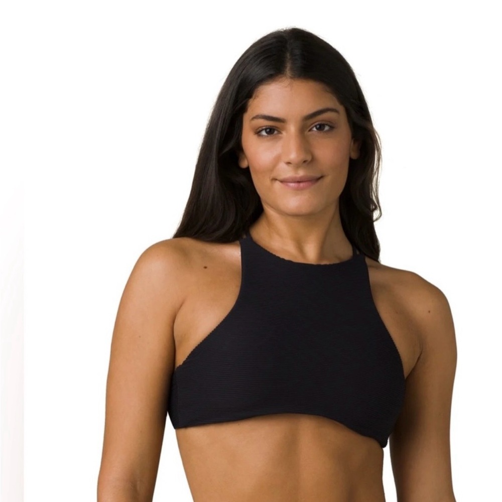 **NWT** Prana Onyx Bay Black Halter Bikini Top. SZ Large. Fully lined adjustable